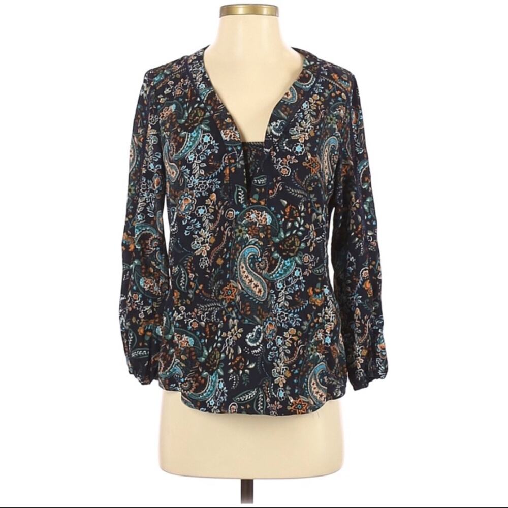 Ezra 3/4 Sleeve Paisley Print Blouse S Blue